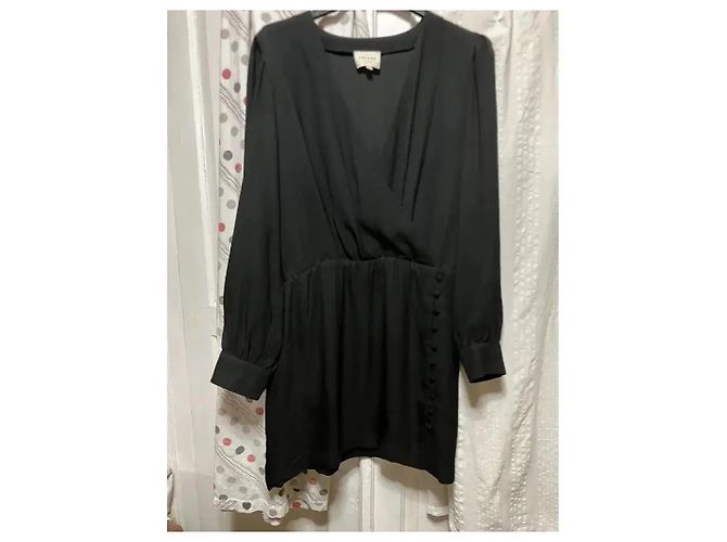 SéZane Wickelkleid Schwarz mit langen Ärmeln - Ansicht 6
