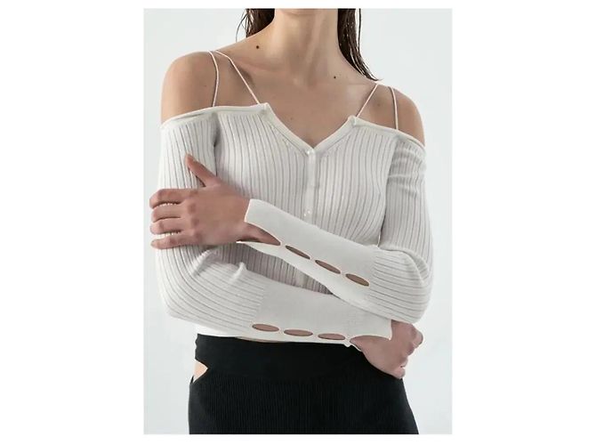 Autre Marque Monique Weißer Rippstrick-Cardigan mit Cold-Shoulder - Ansicht 2