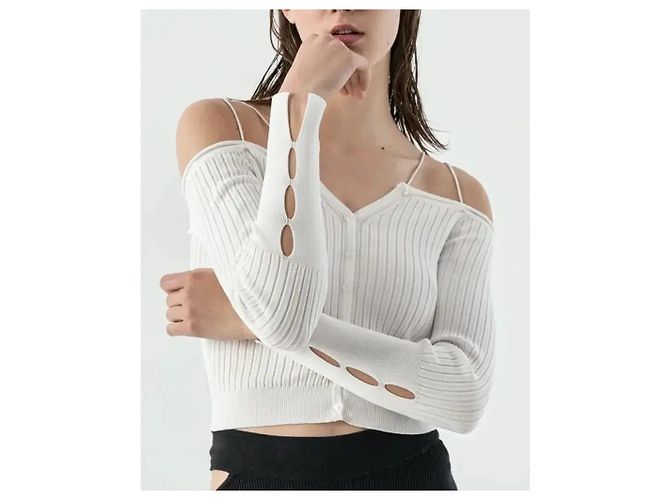 Autre Marque Monique Weißer Rippstrick-Cardigan mit Cold-Shoulder - Ansicht 3