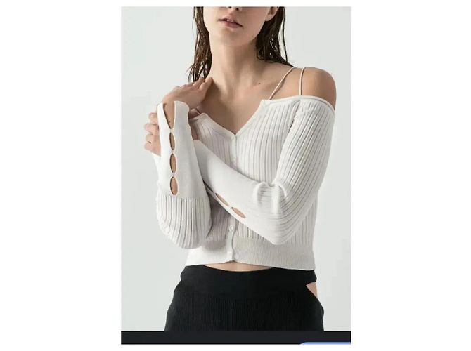 Autre Marque Monique Weißer Rippstrick-Cardigan mit Cold-Shoulder - Ansicht 6