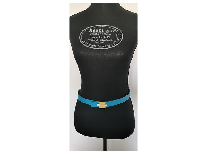 Cintura Hermès Reversibile 24mm Pelle Blu e Bianca Oro Bianco - vista 4