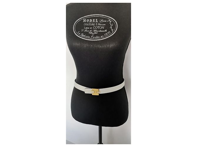 Cintura Hermès Reversibile 24mm Pelle Blu e Bianca Oro Bianco - vista 6