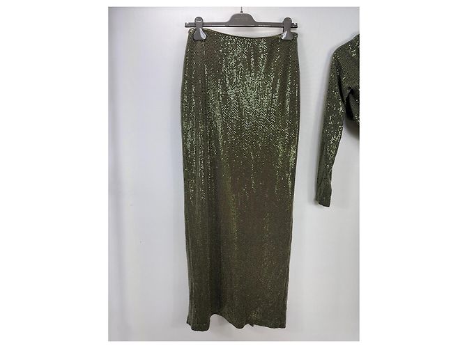 Autre Marque Camila Coelho Completo Gonna e Crop Top in Paillettes Verde - vista 3