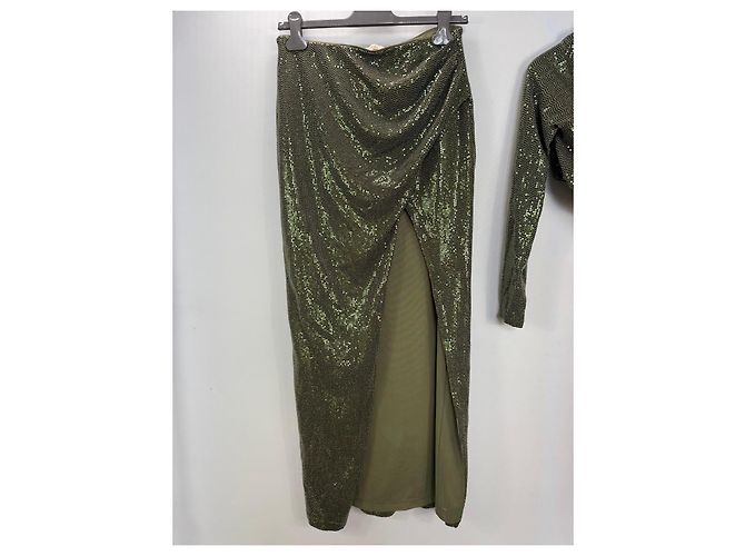 Autre Marque Camila Coelho Completo Gonna e Crop Top in Paillettes Verde - vista 4