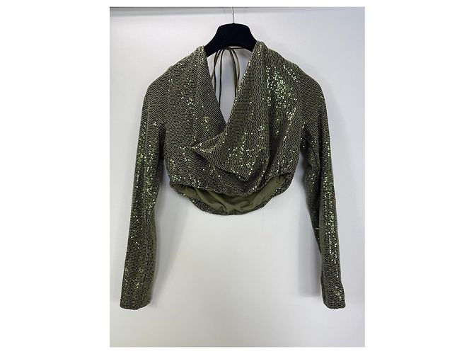 Autre Marque Camila Coelho Completo Gonna e Crop Top in Paillettes Verde - vista 6