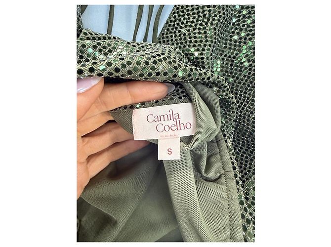 Autre Marque Camila Coelho Completo Gonna e Crop Top in Paillettes Verde - vista 8