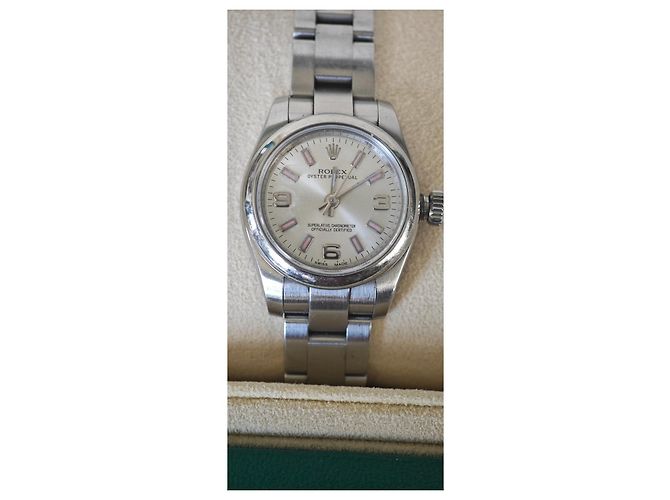Rolex Oyster Perpetual Uhr Silber Silber Hardware - Ansicht 10