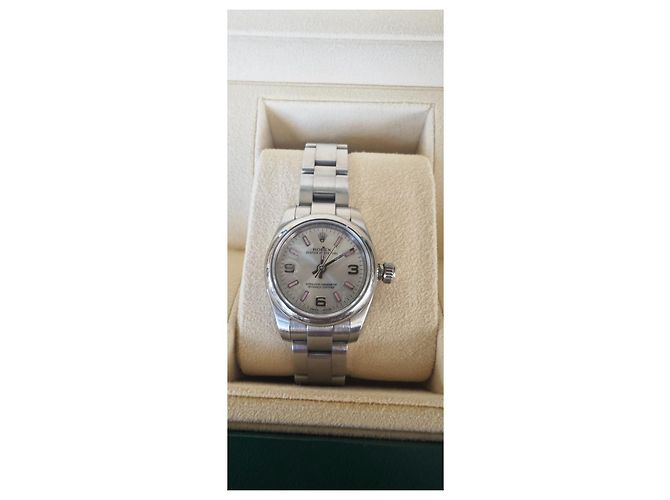 Rolex Oyster Perpetual Uhr Silber Silber Hardware - Ansicht 11