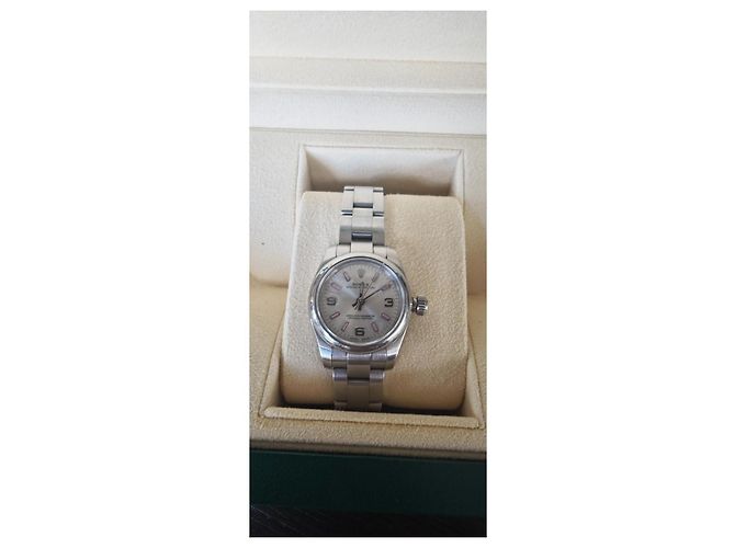 Rolex Oyster Perpetual Uhr Silber Silber Hardware - Ansicht 12