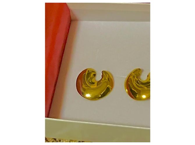 Autre Marque Pendientes de botón "Bean" forma orgánica dorados - vista 2