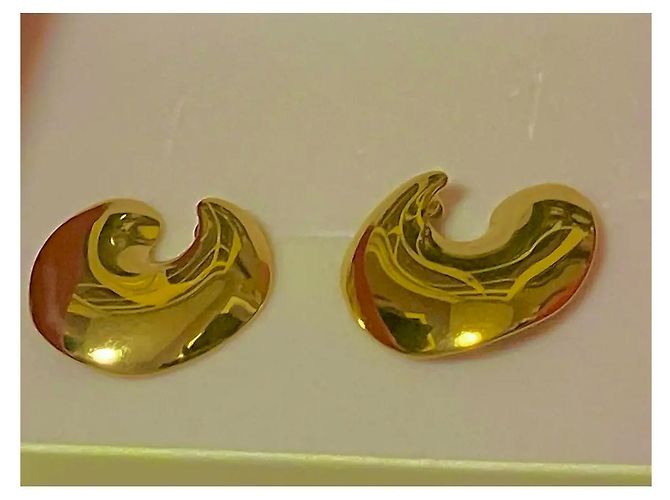 Autre Marque Pendientes de botón "Bean" forma orgánica dorados - vista 3