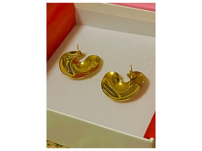 Autre Marque Pendientes de botón "Bean" forma orgánica dorados - vista 4
