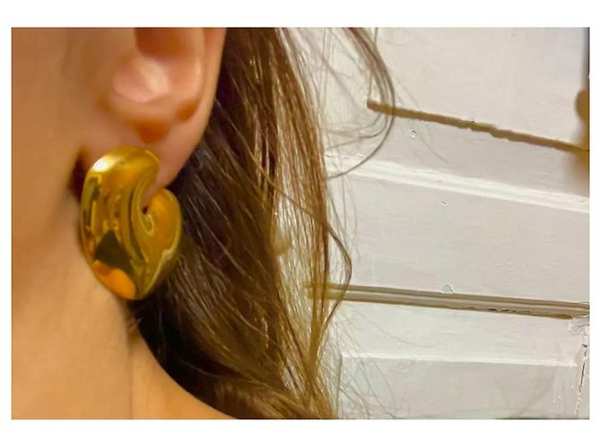 Autre Marque Pendientes de botón "Bean" forma orgánica dorados - vista 6