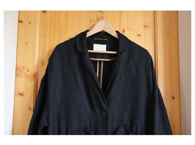 Autre Marque Abrigo oversize largo Momoni negro de lino y viscosa - vista 11
