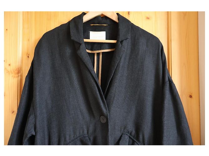 Autre Marque Abrigo oversize largo Momoni negro de lino y viscosa - vista 3