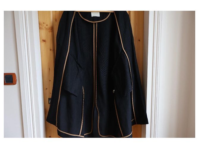 Autre Marque Abrigo oversize largo Momoni negro de lino y viscosa - vista 7
