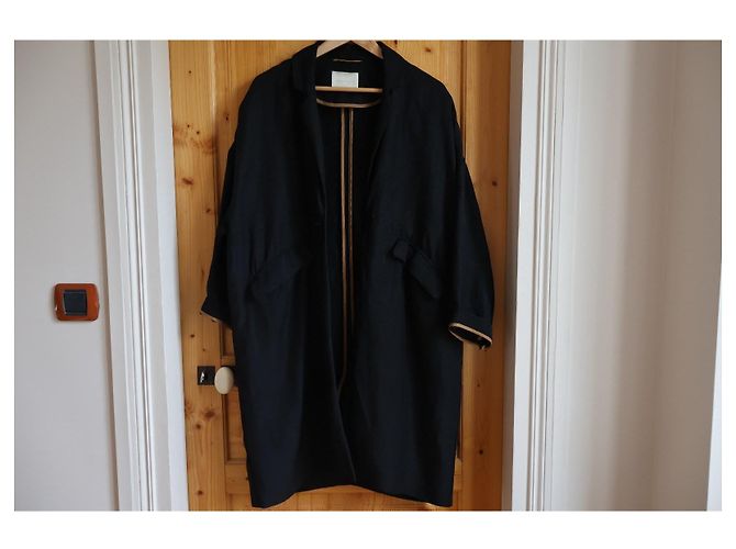 Autre Marque Abrigo oversize largo Momoni negro de lino y viscosa - vista 9