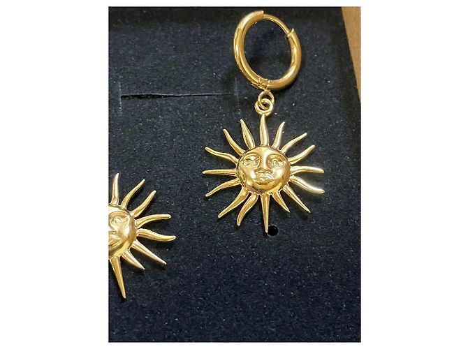 Autre Marque Orecchini a Cerchio Dorati con Volto del Sole D'oro - vista 2