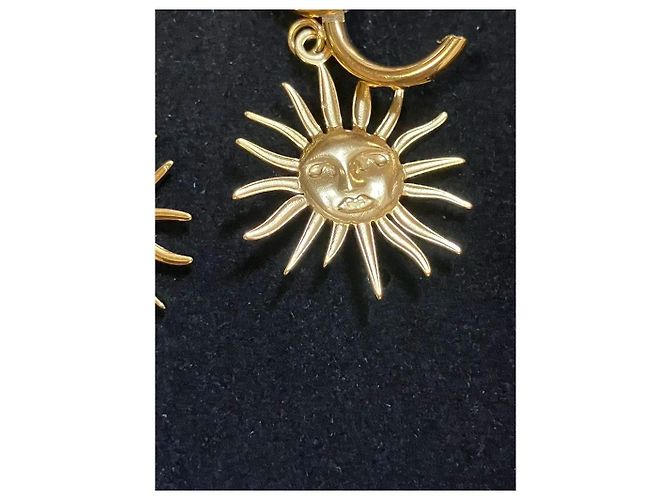 Autre Marque Orecchini a Cerchio Dorati con Volto del Sole D'oro - vista 4