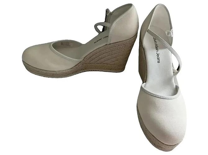 Calvin Klein Jeans Sandali espadrilles con zeppa in tela bianca Bianco - vista 2