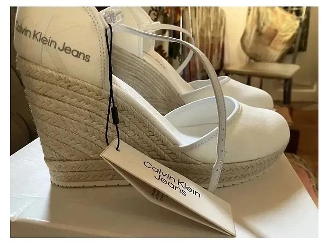 Calvin Klein Jeans Sandali espadrilles con zeppa in tela bianca Bianco - vista 3