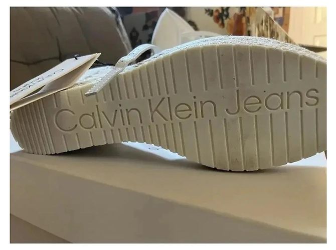 Calvin Klein Jeans Sandali espadrilles con zeppa in tela bianca Bianco - vista 4