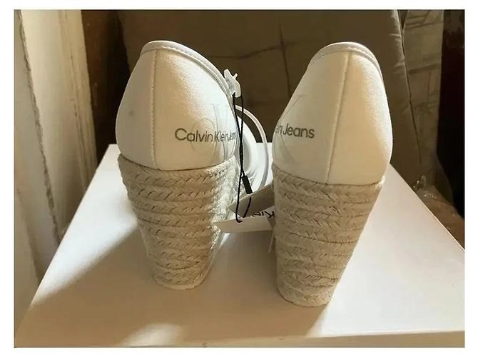 Calvin Klein Jeans Sandali espadrilles con zeppa in tela bianca Bianco - vista 6