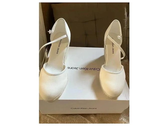Calvin Klein Jeans Sandali espadrilles con zeppa in tela bianca Bianco - vista 7