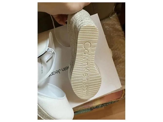 Calvin Klein Jeans Sandali espadrilles con zeppa in tela bianca Bianco - vista 8