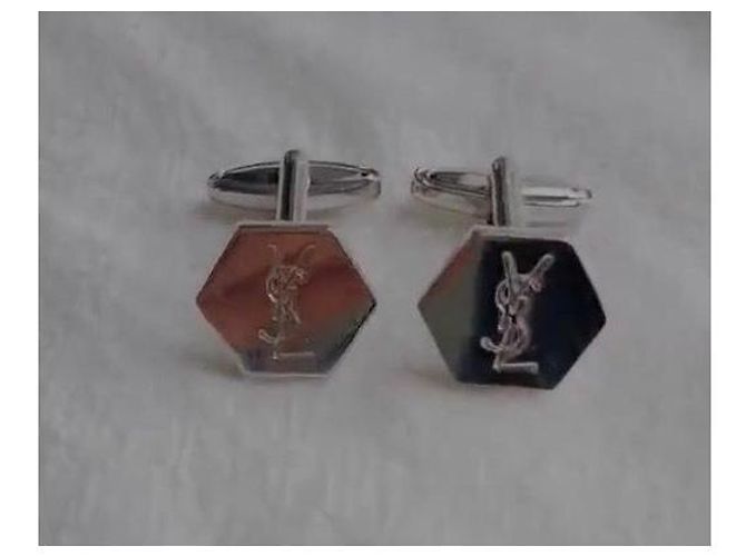 Yves Saint Laurent Saint Laurent YSL Gemelli esagonali argentati Argento - vista 3