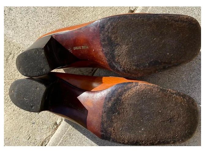 Céline Brown Leather Heeled Loafers with Gold Buckle - view 6