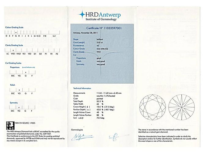 Autre Marque Platinring besetzt mit einem 5.01 Karat Diamanten. - Ansicht 7