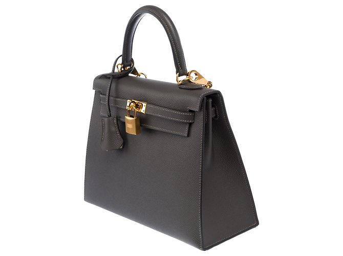 Hermès Borsa HERMES Kelly 25 in Pelle Grigia - 103628 Grigio - vista 5