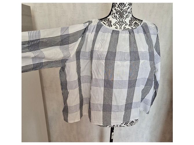 Bellerose Iroko Oversize Baumwollbluse Kariert - Weiß/Blau/Schwarz - Ansicht 3