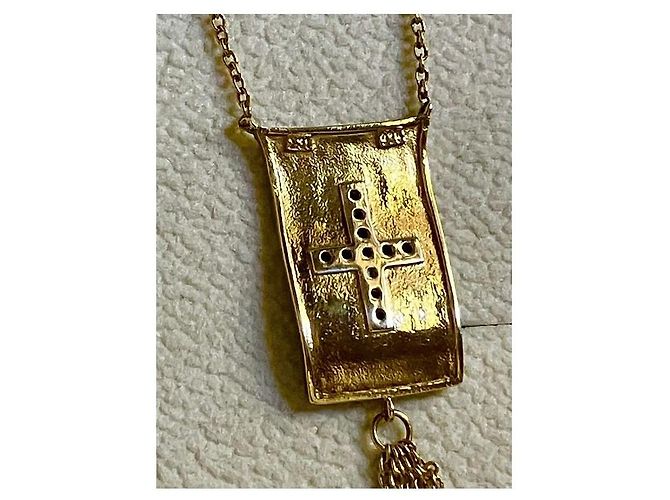 Autre Marque Collana Placcata Oro con Pendente a Croce e Zirconi Blu D'oro - vista 3