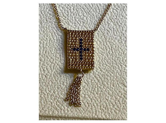 Autre Marque Collana Placcata Oro con Pendente a Croce e Zirconi Blu D'oro - vista 4