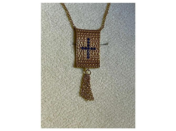 Autre Marque Collana Placcata Oro con Pendente a Croce e Zirconi Blu D'oro - vista 5