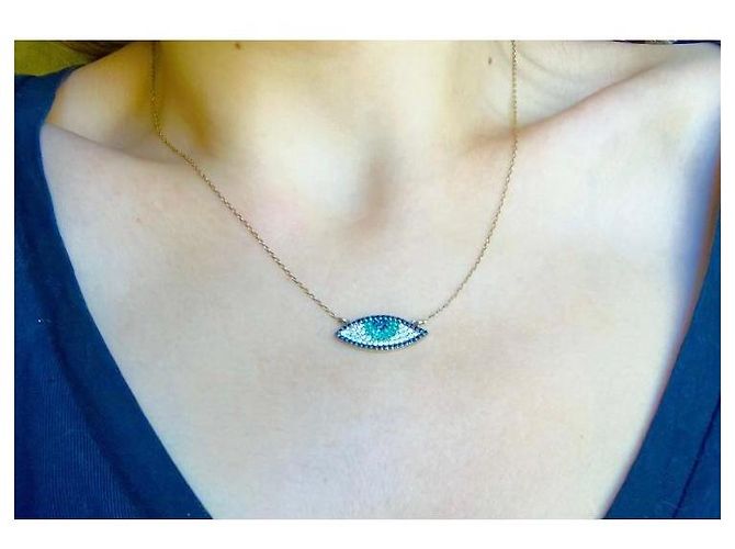Autre Marque Collana Malocchio in Argento Placcato Oro con Zirconi Nero Bianco Blu Verde - vista 3