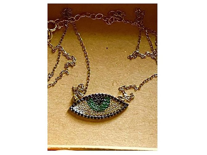 Autre Marque Collana Malocchio in Argento Placcato Oro con Zirconi Nero Bianco Blu Verde - vista 5