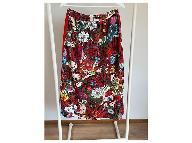 Falda midi plisada Gucci estampado floral Rosa Blanco Roja Azul Verde Amarillo - vista 10