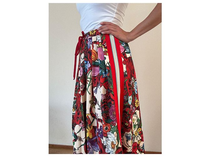 Falda midi plisada Gucci estampado floral Rosa Blanco Roja Azul Verde Amarillo - vista 3