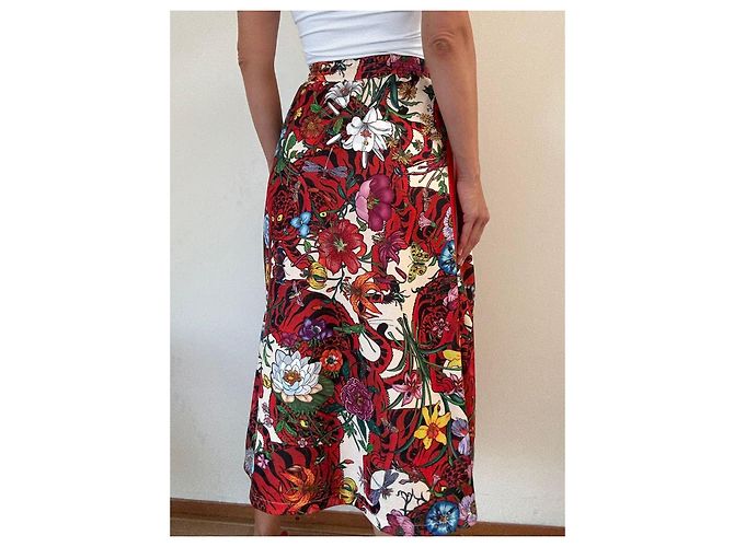 Falda midi plisada Gucci estampado floral Rosa Blanco Roja Azul Verde Amarillo - vista 5