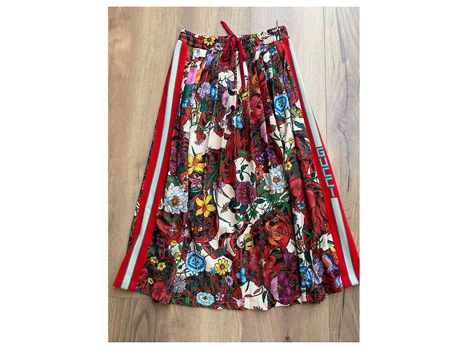 Falda midi plisada Gucci estampado floral Rosa Blanco Roja Azul Verde Amarillo - vista 6