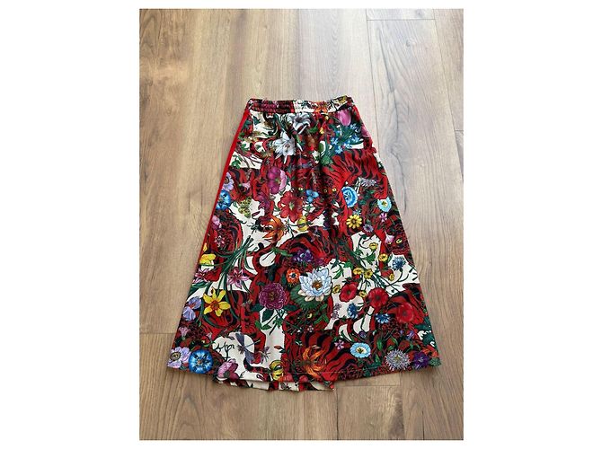 Falda midi plisada Gucci estampado floral Rosa Blanco Roja Azul Verde Amarillo - vista 7