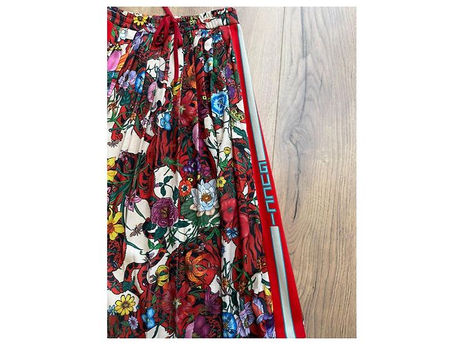Falda midi plisada Gucci estampado floral Rosa Blanco Roja Azul Verde Amarillo - vista 8