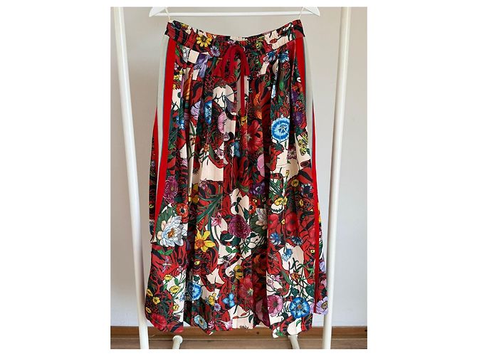 Falda midi plisada Gucci estampado floral Rosa Blanco Roja Azul Verde Amarillo - vista 9