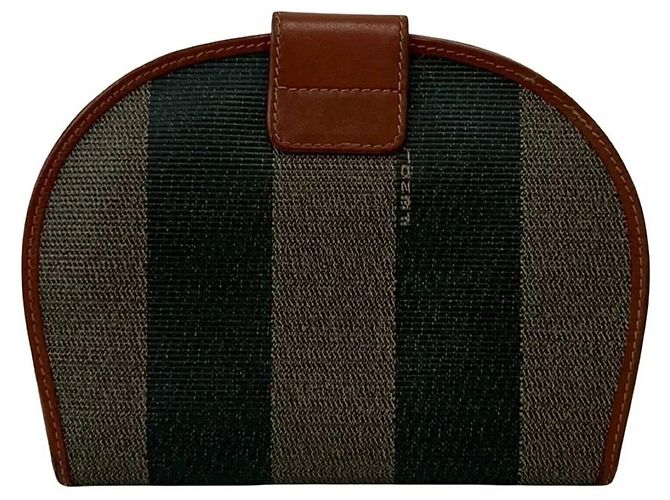 Fendi Vintage Pecan Pattern Leather Bi-fold Wallet Brown Black Khaki - view 2