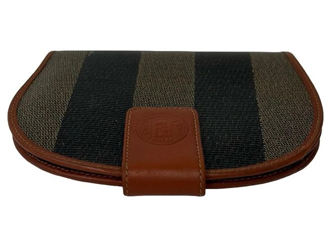 Fendi Vintage Pecan Pattern Leather Bi-fold Wallet Brown Black Khaki - view 3