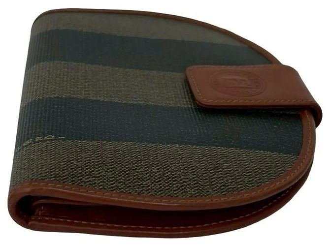 Fendi Vintage Pecan Pattern Leather Bi-fold Wallet Brown Black Khaki - view 5