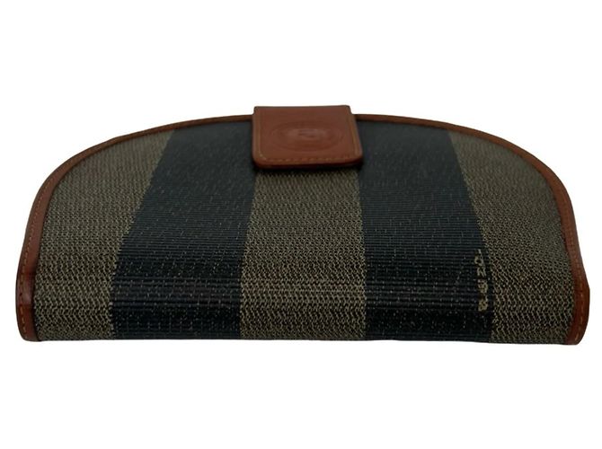 Fendi Vintage Pecan Pattern Leather Bi-fold Wallet Brown Black Khaki - view 6